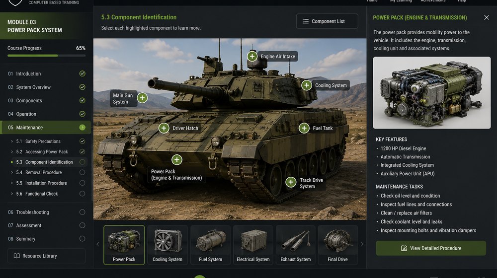 Armoured vehicle engineering learning interface