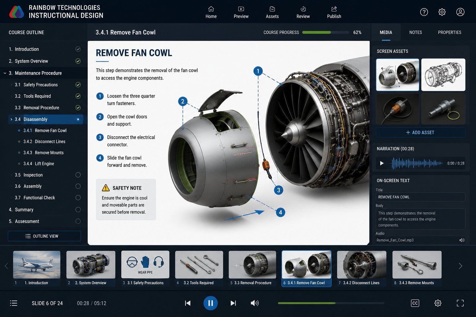 Interactive 3D engineering visualisation of a complex equipment system